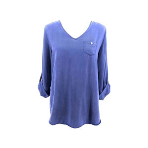 Soft Surroundings Roll Tab Sleeve V Neck Pullover One Pocket Tunic Top Sz M